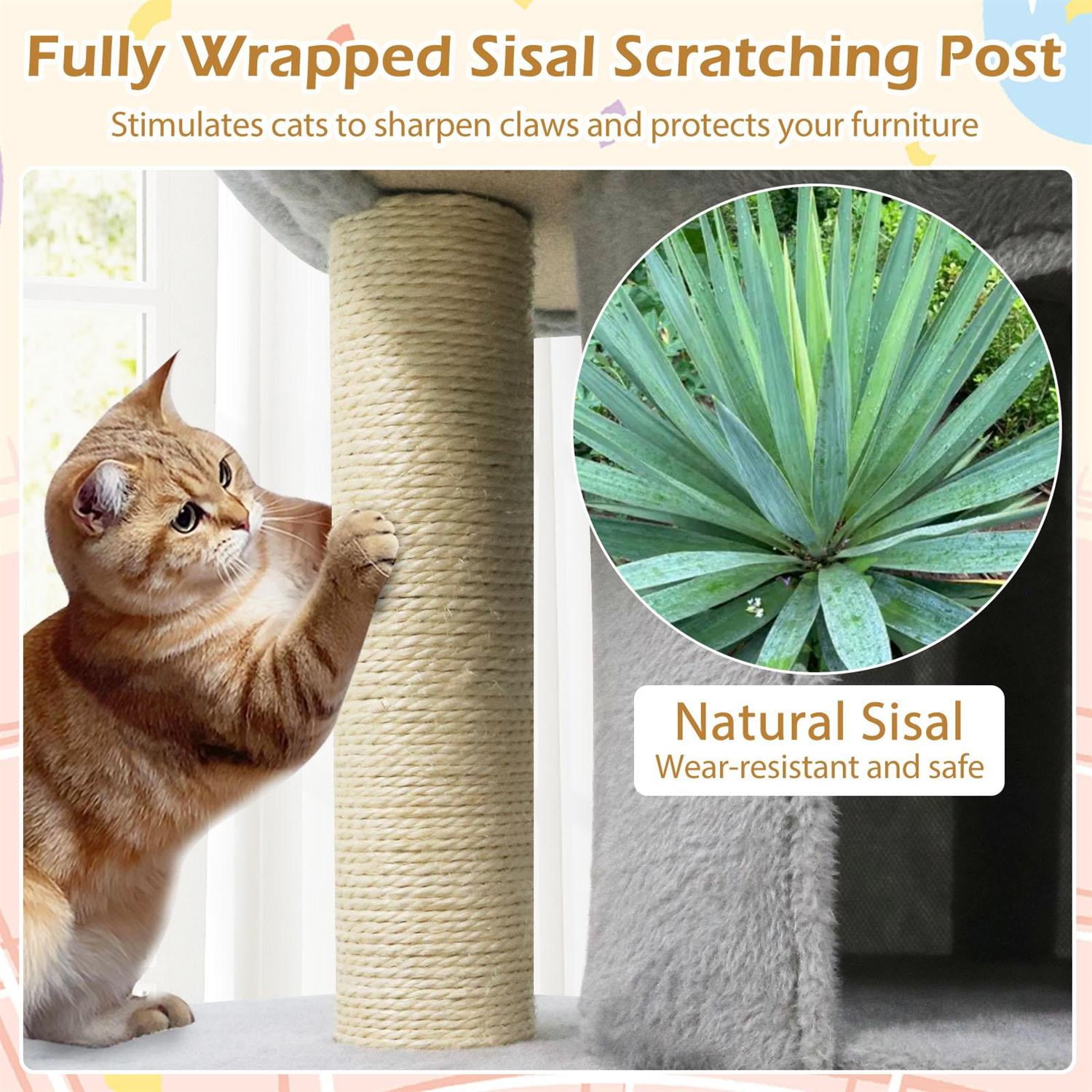 Pefilos 26" Cat Tower, Large Padded Perch & Dual Condos, Sisal Scratching Post & Anti-Toppling, Light Gray