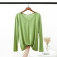 thumbnail image 2 of IWRICH Women's Undershirts V Neck Tops Soft Long Sleeve Sleep Shirt Stretchy Casual Basic Tee Shirt Green XXXL, 2 of 8