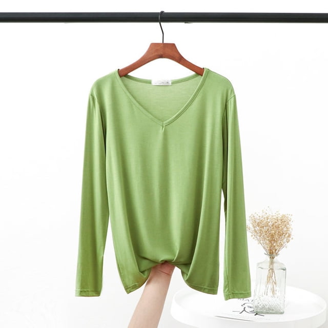 MHFRRA Camiseta de Manga Larga, Holgada, Informal, Básica, Cómoda y Suave, con Cuello Redondo para Uso Diario. Verde