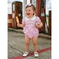 thumbnail image 5 of BemeyourBBs Newborn Baby Girl Baseball Outfit Infant Baby Girl Summer Clothes Plaid Gingham Bubble Romper Baseball Embroidery Doll Collar Short Sleeve Infant Bodysuits Jumpsuits with Headband, 5 of 9