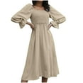 thumbnail image 1 of PEZHADA Robes pour Femmes à Manches Longues à Col en V à Rayures Irrégulières Taille Haute Robes de Soirée Robe Midi Kaki, 1 of 6