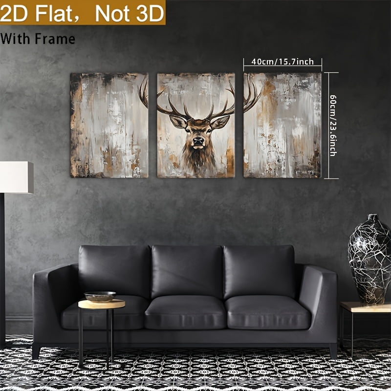 Framed 2D Flat Design with a 2D Plane Effect, Featuring a Large Modern Abstract Deer Canvas Wall Art - Framed Rural Wildlife Painting, Suitable for Living Room And Bedroom Decor