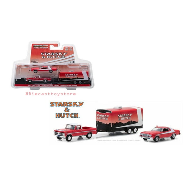 Greenlight 1 64 Hollywood Hitch Tow Series 5 Starsky Hutch 1972 Ford F 100 1976 Ford Gran Torino In Enclosed Car Hauler 31060 A Walmart Com Walmart Com