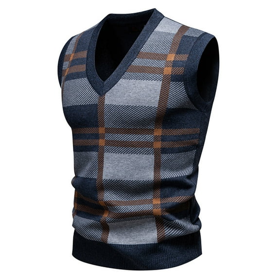 AnuYalue Sweater Vests Mens Lightweight V Neck Vintage Plaid Sleeveless Pullover Casual Fall Winter Stretch Knitted Vest