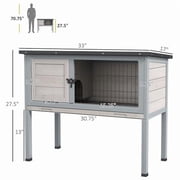 Elevated Rabbit Hutch, Wooden Bunny Cage with Hinged Asphalt Roof and Removable Tray, for Indoor/Outdoor, Gray