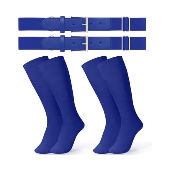 Eryueer 2 Pack Baseball Socks and Belt Combo Set Softball Socks and Belts Elastic Waist Belt for Youth and Adult Boys