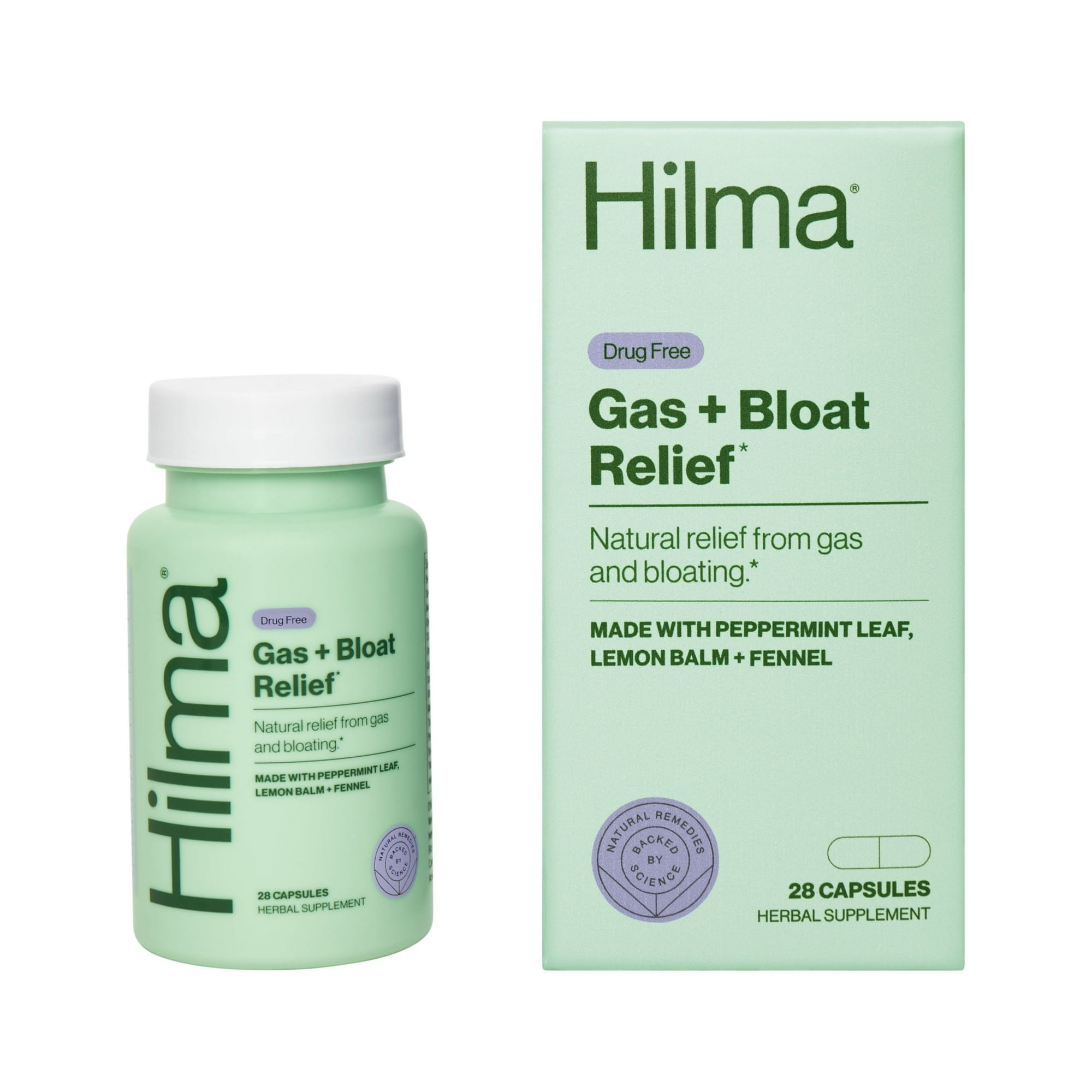 Hilma Natural Gas + Bloat Relief Herbal Supplement Vegan Capsules, Doctor Formulated, Unisex, 28 Count