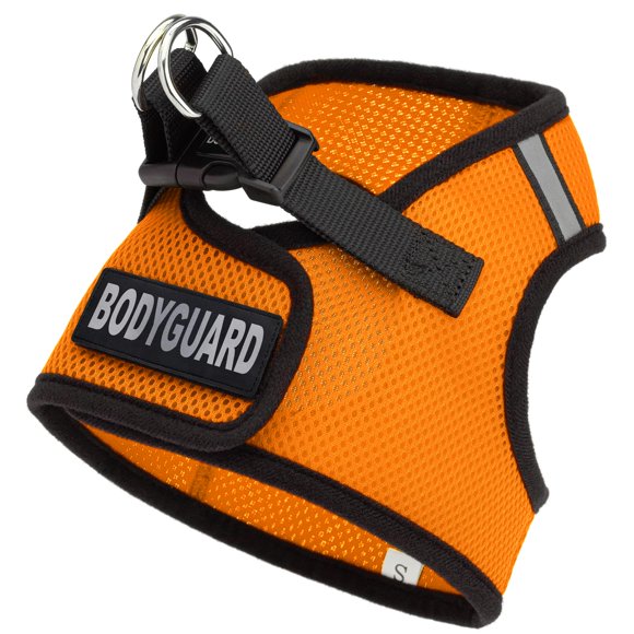 Dogline Boston Step in Mesh Dog Harness with Body Guard Patch No Choke Pet Vest Soft Gentle Padded Chest Halter for Puppies Small Medium and Large Dogs 21 to 24 inches Girth Orange