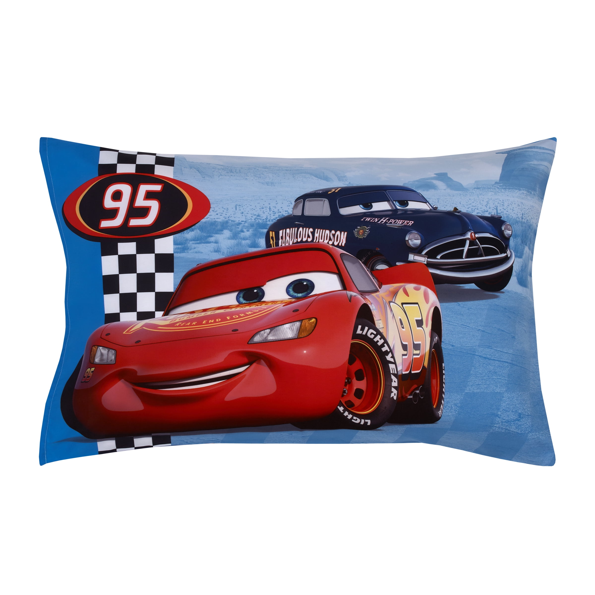 Disney Cars Radiator Springs 4 Piece Toddler Bedding Set, Red, Blue - Comforter, Top Sheet, Fitted Sheet, Pillowcase, Polyester