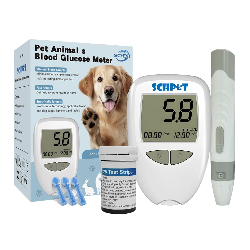 Pet Blood Sugar Testing Meter Kit, 5 Second Fast Reading Home Test System for Dogs Cats Rabbits, Stores 300 Historical Readings, Pet blood glucose meter