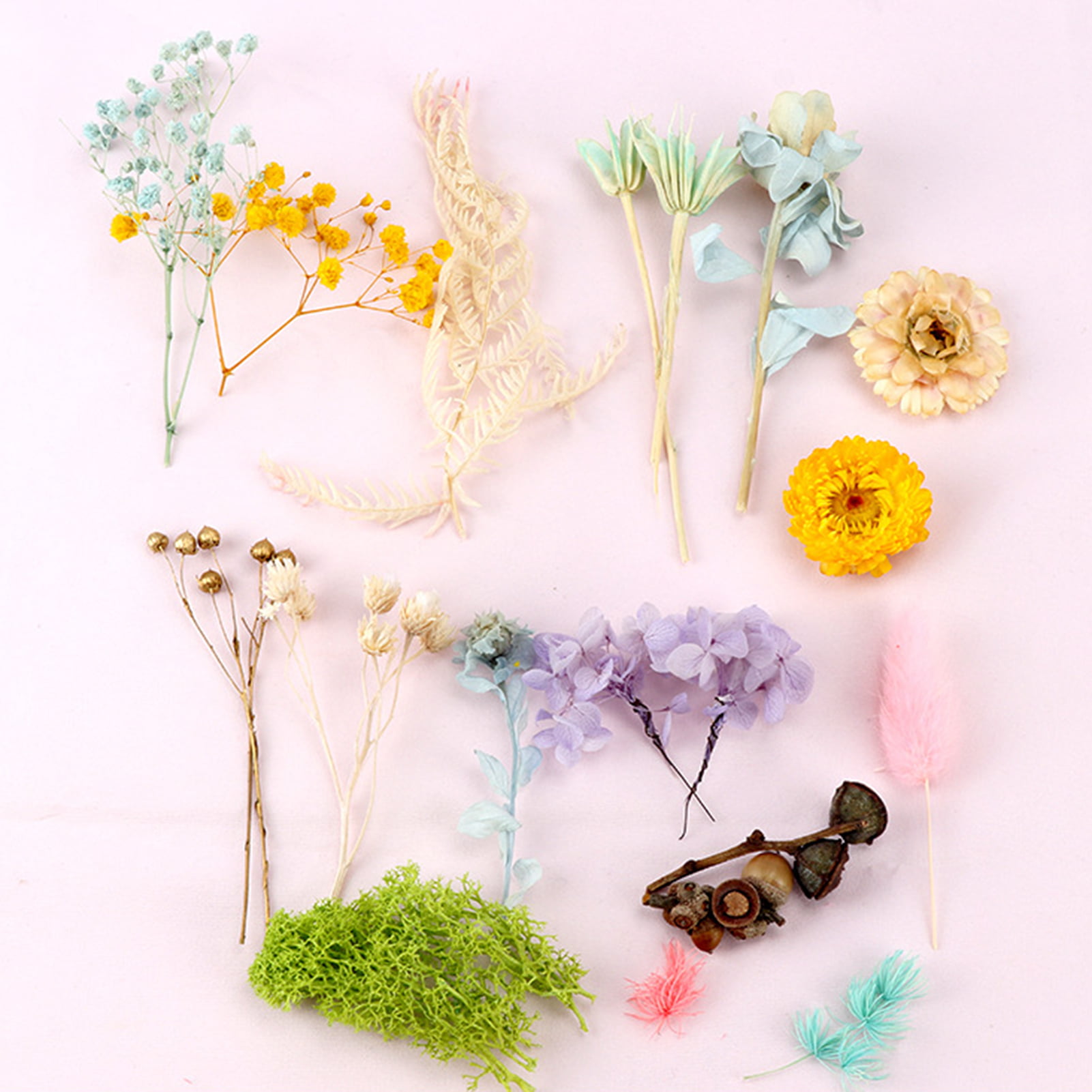 Hey~Yo 140Pcs Real Dried Pressed Flowers and Leaves, DIY Accessories,  Natural Dried Flower Herbs Kit, for Resin Crafts Jewelry Making, Face