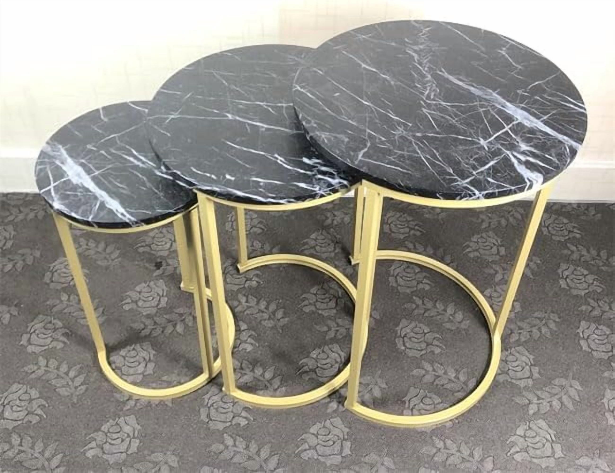 HYGRAD BUILT TO SURVIVE Set of 3 Round Wooden/Steel Nesting Side Stacking Sofa Side Coffee Tables, Small Space Coffee Tea Table for Hallway Living Room Bedroom, Home, Office