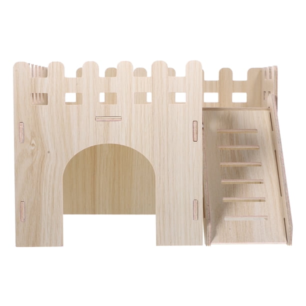 1 juego de casa de madera para hámster, refugio para mascotas pequeñas, cabaña de dos pisos con escalera para trepar.