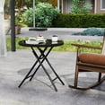 thumbnail image 3 of YEXJ Folding Outdoor Side Table with Tempered Glass Tabletop & Metal Frame, Portable 18” Round End Table for Patio, Sofa Side, Yard, Porch, Poolside Living Room, Black, 3 of 9