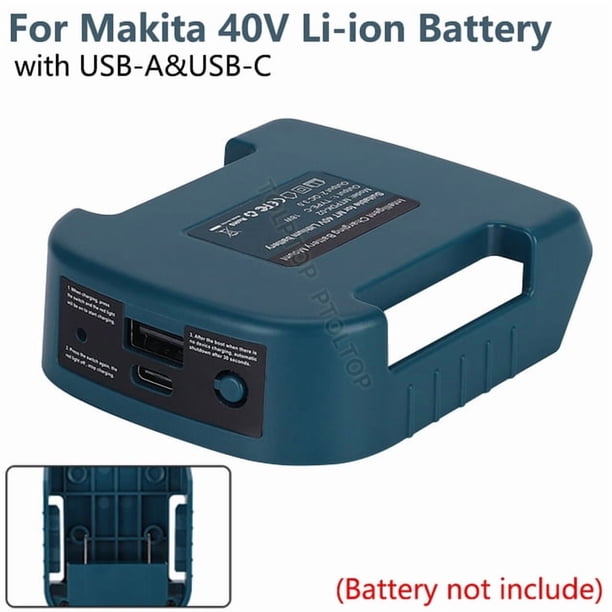 Soporte de Batería Estante de Almacenamiento Hebilla de Cinturón para Makita/Ryobi/Greenworks Adaptador de Carga Rápida de Batería Li-ion de 40V con Type-C&USB 3.0A
