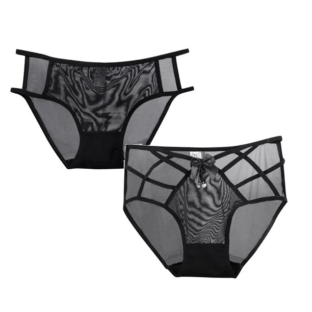Ropa Interior Mujer Algodon Bragas De Encaje Negro Para Mujer, Ropa Interior De Cintura Alta, Talla Grande, 2 Unidades