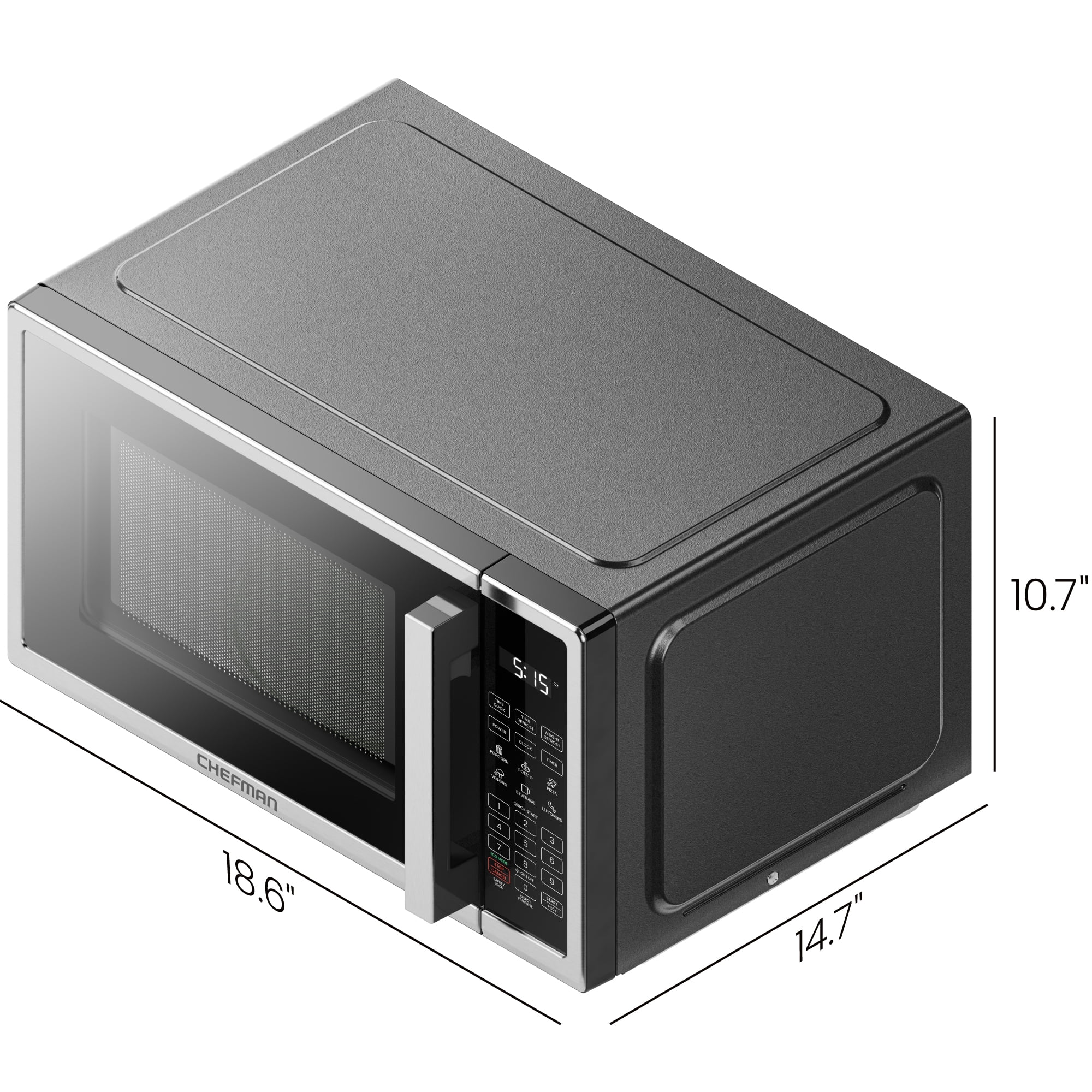 Chefman 0.9 Cu ft Countertop Microwave Oven, 900 Watts - Stainless Steel