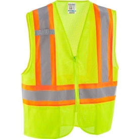Global Industrial 641639LL Class 2 Hi-Vis Safety Vest - 2 Pockets Two-Tone Mesh, Lime - Large & Extra Large