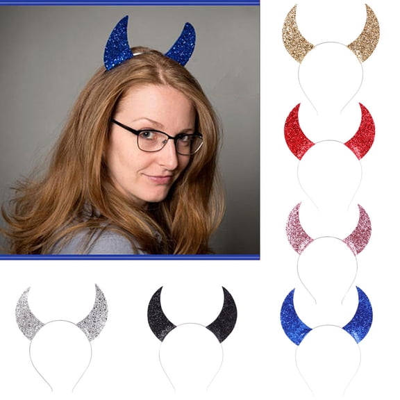SAZBJOJN Halloween Headbands for Women Devil Horn Glitter Sequin Demon Horn Hair Accessories for Women Spooky Party Favor for Halloween Dress‑Up Pink One Size