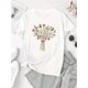 thumbnail image 2 of Women's Floral Bouquet Print T-Shirt, Casual Crew Neck Short Sleeve Top, Polyester 95% Spandex 5%, Medium Stretch Knit Fabric, All-Season Fashion Tee, Casual Wear Tee | Minimalist Tshirt | Polyester, 2 of 6