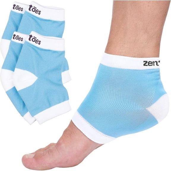 ZenToes Moisturizing Heel Socks 2 Pairs Gel Lined Toeless Spa Socks to Heal and Treat Dry, Cracked Heels While You Sleep (Cotton, Blue)