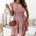 thumbnail image 2 of Moda verano mujer verano cuello redondo Color sólido sin mangas cintura elástica vestido (cinturón incluido) Pompotops  ghjkhdj5985, 2 of 8