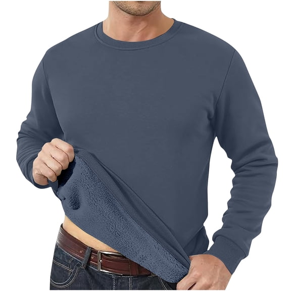 Dlentnea Big and Tall Sweatshirts for Men's Fleece Lined Pullover Basic Tops Warm Crewneck Winter Sweatshirt