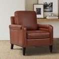 thumbnail image 2 of Tina's Home Mid-century Modern Genuine Leather Accent Armchair with Unique Arm Design, Nailhead Trim & Loose Cushion, Living Room / Bedroom Chair, Brown, Assembly Required, 2 of 8