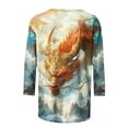 thumbnail image 4 of Nrmvnmi 2024 Summer Women's 3/4 Sleeve Round Neck Dragon PrintsT-Shirt Slim Tops Casual Work Cute Light Color Losses Mothers Day Gifts, 4 of 5