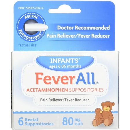 FeverAll Infants Acetaminophen Suppositories 6 Rectal Suppositories 80mg each