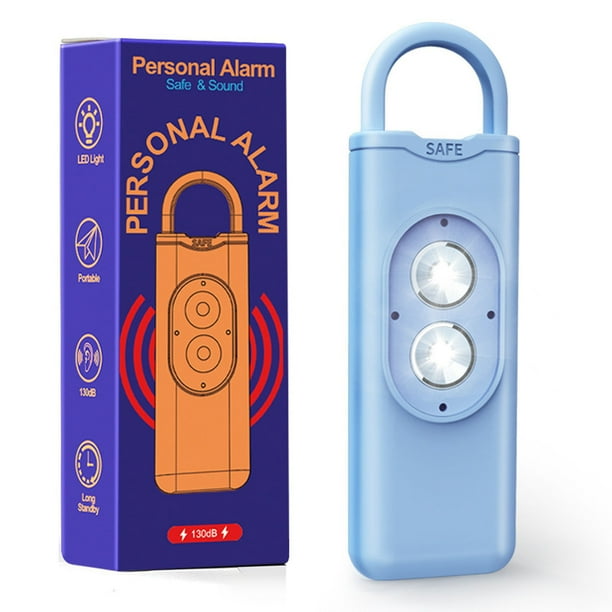 Alarma de defensa personal de 130dB, luz estroboscópica LED, alarma de alta decibelios anti violación, azul