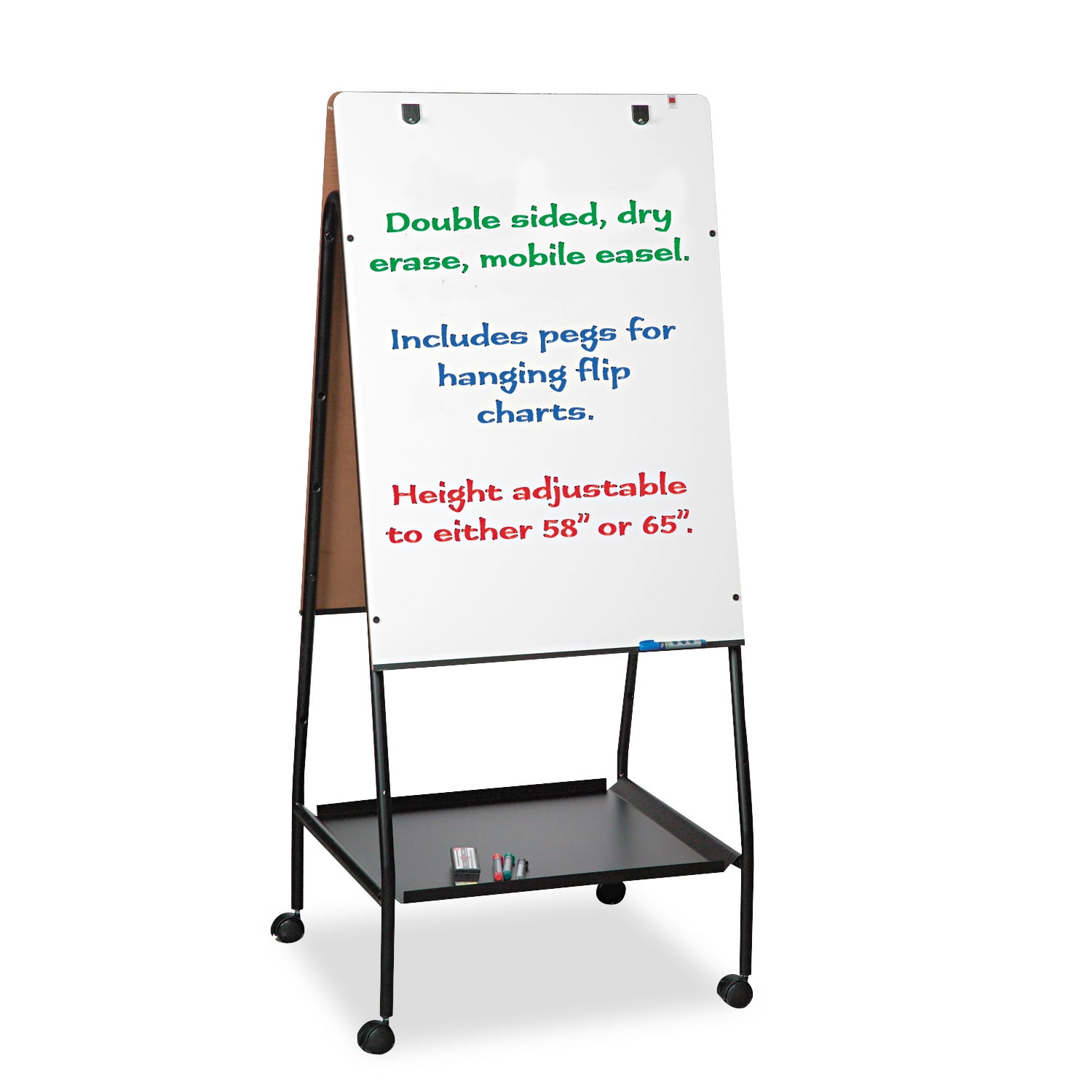 BestRite Wheasel Easel Adjustable Melamine Dry Erase Board, 28 3/4 x 59 1/2, White
