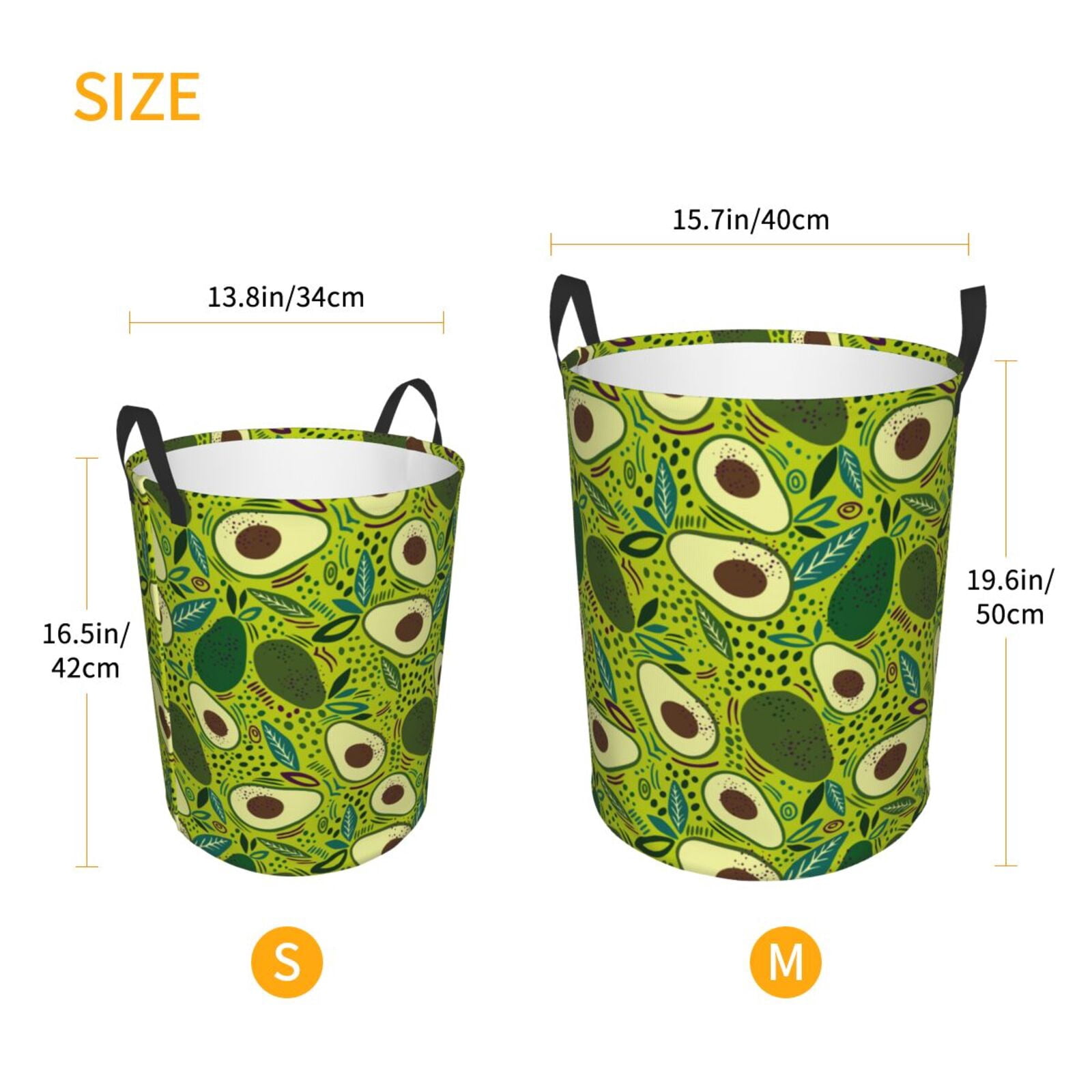 Large Laundry Basket with Handles - Cute Avocado Blue Leaves Kids Baby Dirty Clothes Laundry Hamper for Bedroom Aesthetic