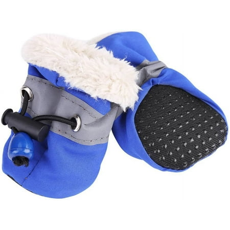 4Pcs Dog Shoes Paw Protectors with Elastic Fastening Band Set Anti-Slip Sole Pet Dog Shoes Boots Waterproof Soft Cotton Padded (Blue #4)