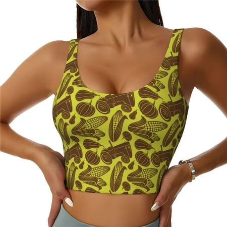 Sigee Countryside Pumpkin Tractor for Womens  Sports Vest with Performance Stretch and Quick Dry Fabric  High Elasticity Running Bra Workout Crop Tank Tops-X-Large