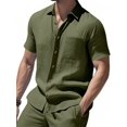 thumbnail image 2 of Men Linen Shirts Cotton Hawaiian Shirts Short Sleeve Button Down Shirts Casual Summer Beach Tops Green M, 2 of 5