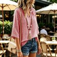 thumbnail image 7 of thefmos Women's V Neck 3/4 Sleeve Plaid Top Loose Fit Lightweight Cute Blouse Casual Fashion Spring Fall Outfitt, Red 2XL, 7 of 7