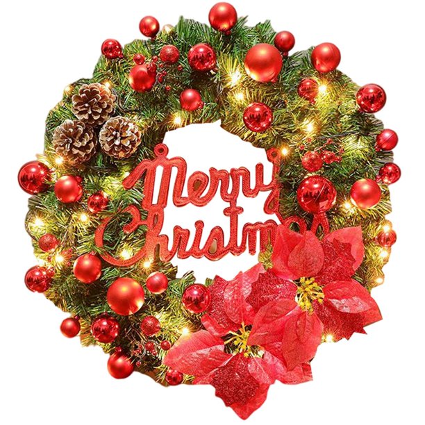 Kearding Guirnalda de Navidad 40 cm Guirnalda de conos de pino de Navidad artificial con luces LED Adornos de Navidad para puerta delantera Regalo de Año Kits de decoración para fiestas No.2 Kearding HA043969-02
