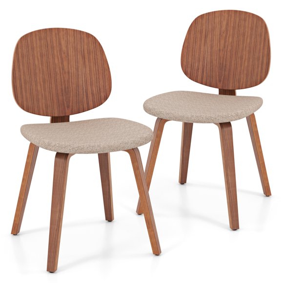 Topbuy Wooden Dining Chair Set of 2 Chenille Fabric Upholstered Kitchen Chairs w/ Bentwood Frame