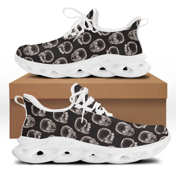 Yikeluo Zapatos planos con diseño de calavera médica para mujer, zapatillas informales con plataforma, ligeras, con cordones, de malla, para niñas