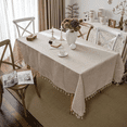 thumbnail image 4 of Mantel de lino y algodón con borlas, cubierta de Mesa de Color sólido para cocina, comedor, fiesta, granja, accesorios de decoración de mesa, 4 of 5