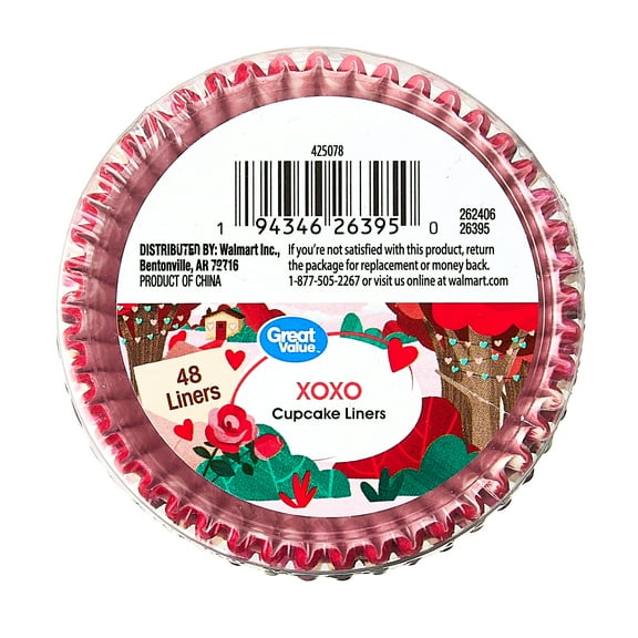 Great Value Multicolor XOXO Cupcake Liner, 48 Count