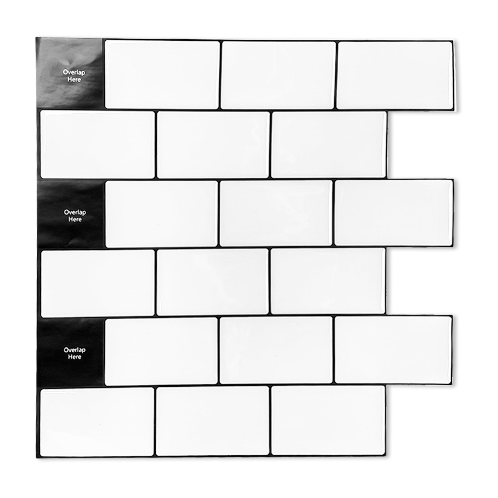 White with Black Grout Kitchen Backsplash Tiles Peel and Stick 10-Sheet