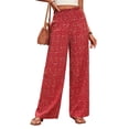 thumbnail image 3 of Fengqque Woman Polka Dot Print Pants Wide Leg High Waist Elastic Waist Casual Loose Trousers Red XL, 3 of 6