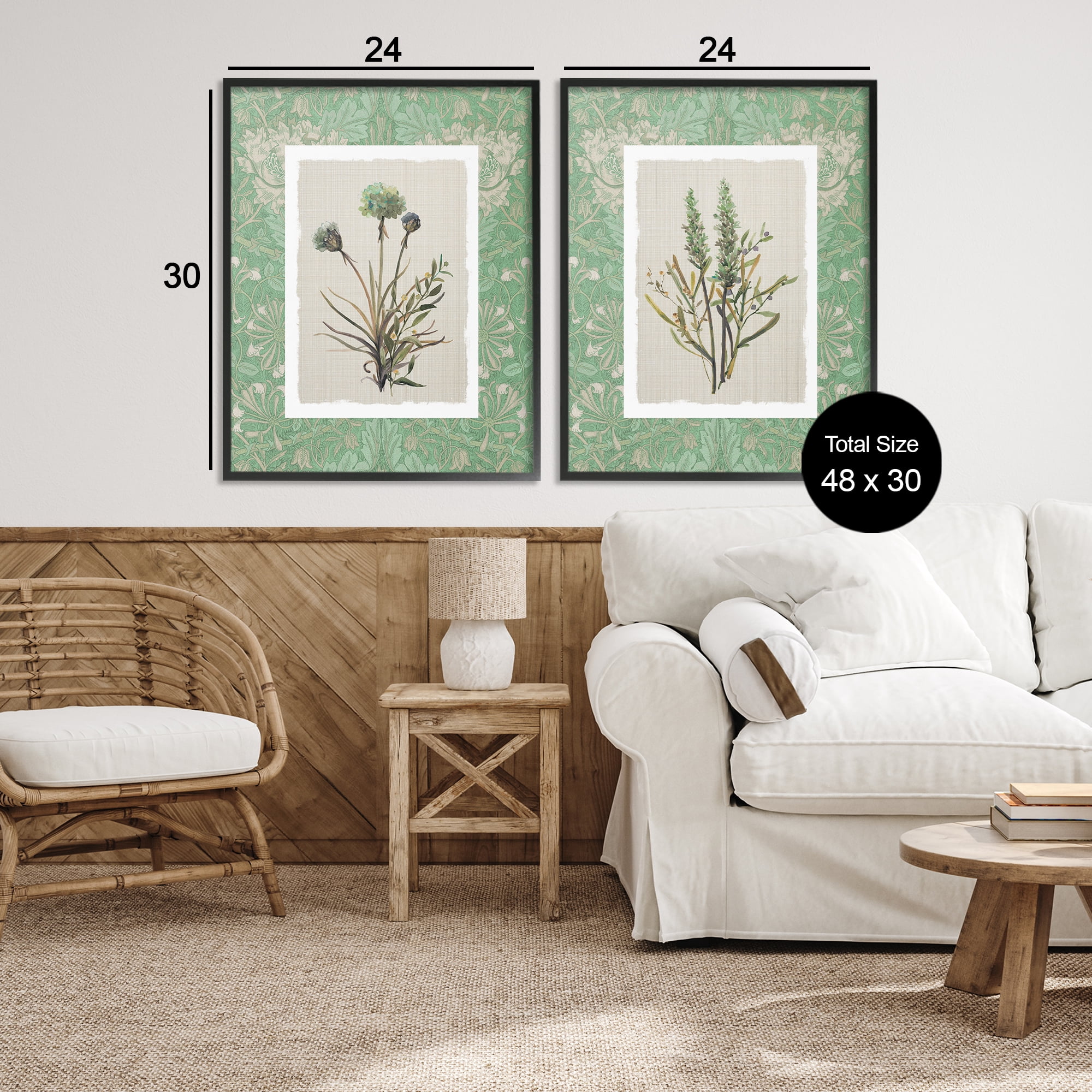 Stupell Industries Green Tone Herbal Blooms 2 Piece Black Framed Giclee Art Set, design by Carol Robinson