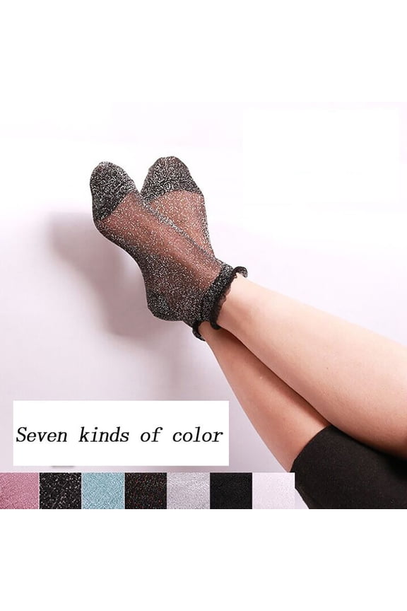 Summer Women Ladies Sheer Silky Glitter Transparent Lace Ankle Socks Gift