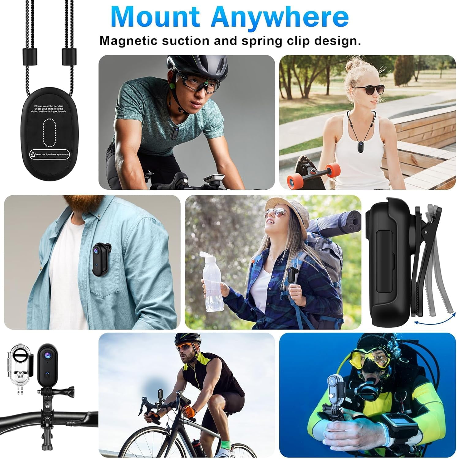 Acuvar 64GB FHD 1080P Mini Body Camera, Wearable Thumb-Size Action Cam, Hands-Free Body Worn Recorder for Work, Travel & Pet Walking (Black)