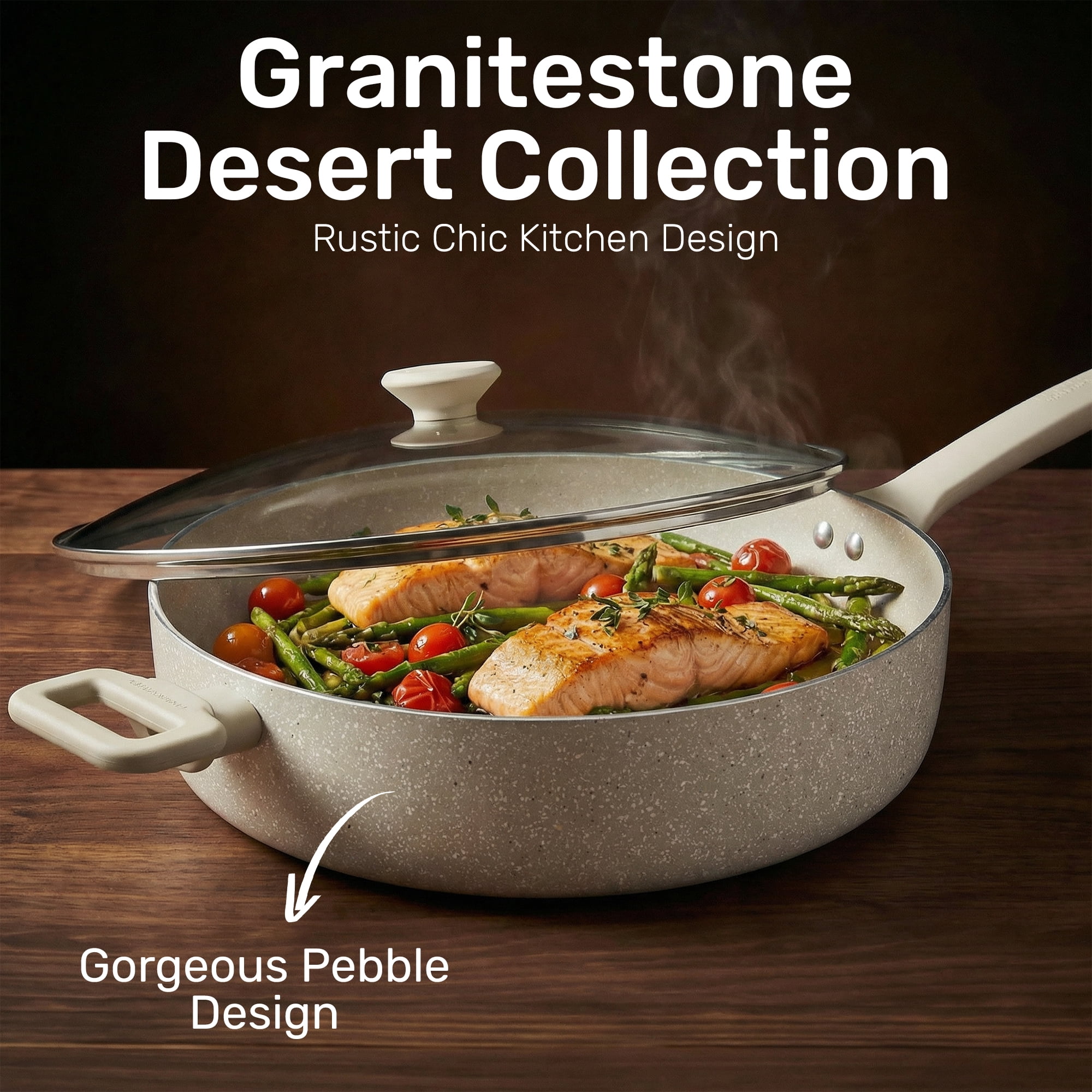 Granitestone 4Qt Saute Pan with Lid, 12 Inch Deep Frying Pan with Lid, Large Nonstick Skillet with Lid for Cooking, Oven Safe Skillet, Family Sized Frying Pans Nonstick, All in One Pan