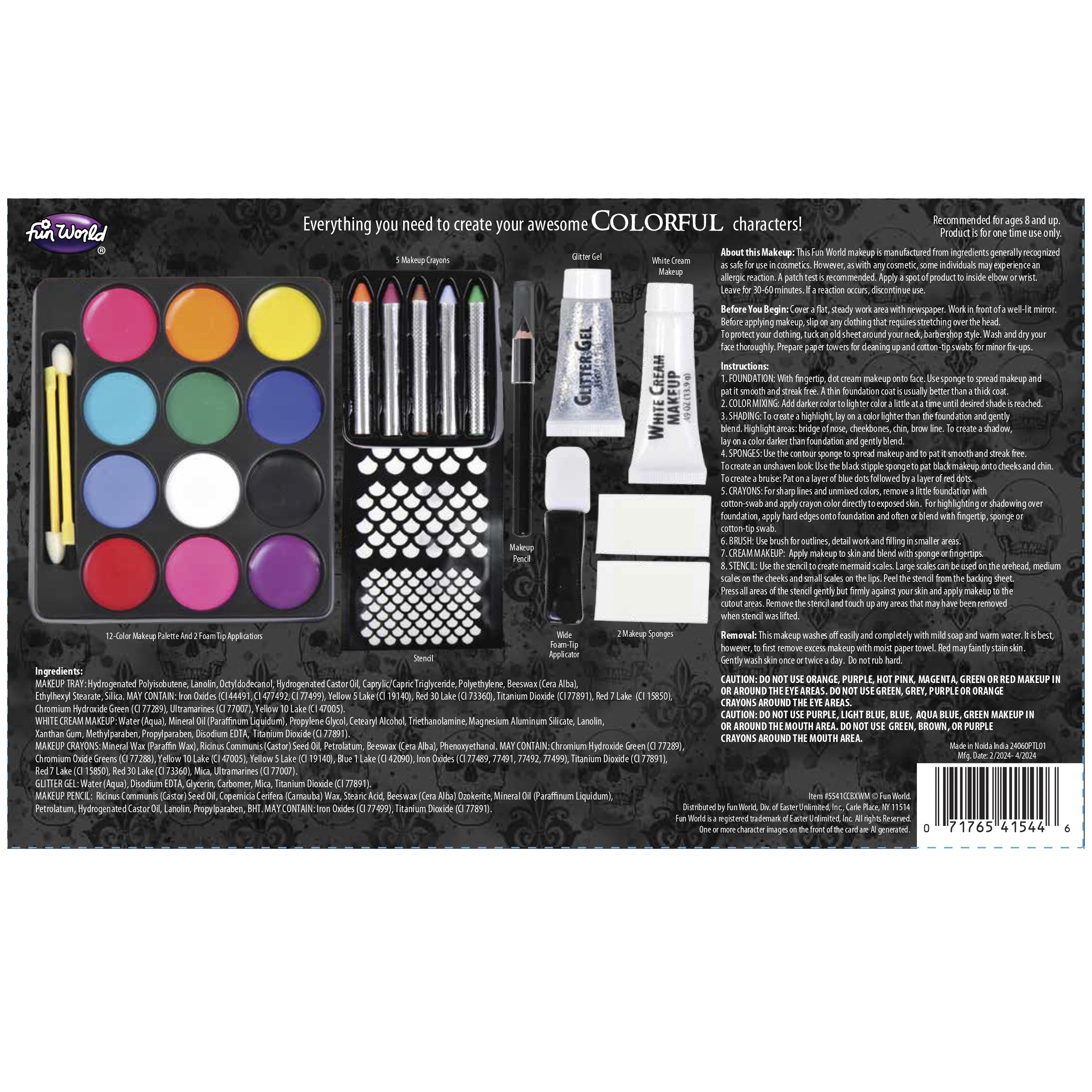Colorful Colossal Make-up Kit, Halloween Make-up for Adults, by Fun World