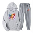 thumbnail image 2 of Feancey Sweatsuit for Women Novelty Love Heart Print Hoodies and Sweatpants 2 Piece Sets Valentines Day Cute Tracksuit Set with Pockets Gray S, 2 of 6